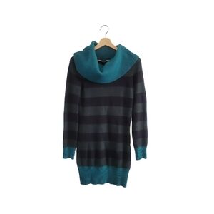 FRENCH CONNECTION Teal and Charcoal Striped Cowl Neck Sweater - Size XS
